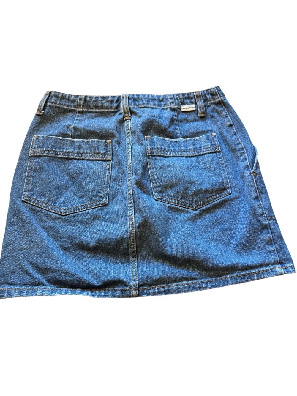 Billabong Womens Denim Mini Skirt Blue Utility Pockets Y2K 100% Cotton Size 28